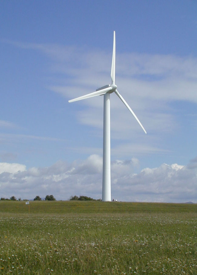 Photo of a modern windmill, about 150 m high 